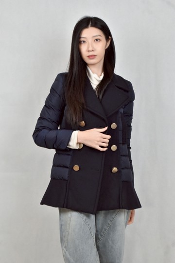 (S) moncler藍色拼接排釦外套