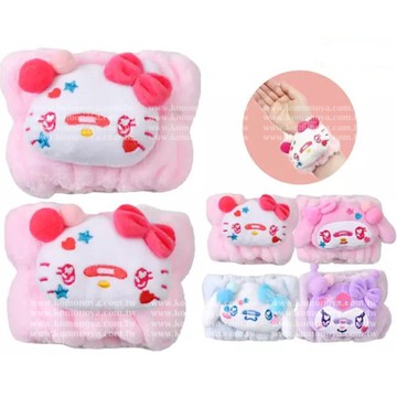 小禮堂 Sanrio 三麗鷗 絨毛造型洗臉腕帶 (繽紛OK繃系列) Kitty 美樂蒂 酷洛米 大耳狗