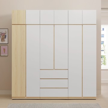 直人木業-北歐白楓木高被櫃衣櫃225公分(配色雙門75公分+三抽75公分+全白雙門75公分)
