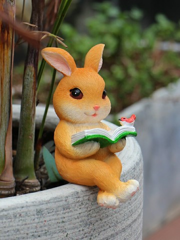 家居桌邊坐姿卡通兔子看書電視柜擺件花盆裝飾花園庭院擺設造景觀