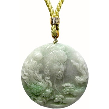 【小樂珠寶】紫羅蘭灑綠花財運亨通關公 天然A貨翡翠玉石吊墜子項鍊H74