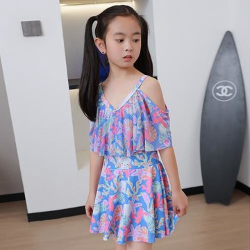 2024新款女童連體泳衣甜美裙式學生洋氣女寶寶可愛公主游泳裝女孩