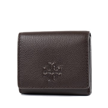 TORY BURCH THEA 荔枝紋釦式三折短夾-摩卡色