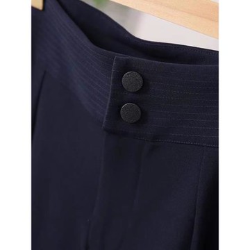 歐美高階通勤時髦百搭藏青色西褲 顯瘦直筒休閑褲微喇闊腿褲長褲