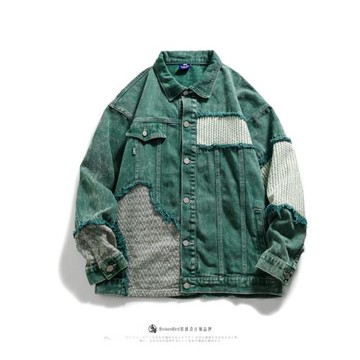 秋季重磅水洗綠蛇皮貼布牛仔襯衫外套男女2023情侶高街夾克上衣潮