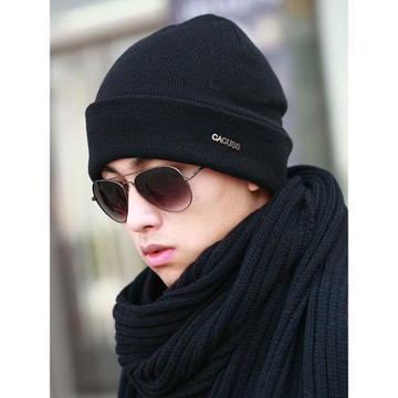 CACUSS羊毛毛線帽男帽子女冬天針織帽女士加絨秋保暖潮包頭帽冷帽