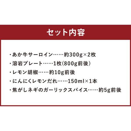 ふるさと納税 あか牛 阿蘇 溶岩焼き セット にんにくレモンステーキ：約300g×2枚 合計約600g 溶岩プレート付き サーロイン ステーキ 牛.. 熊本県菊池市