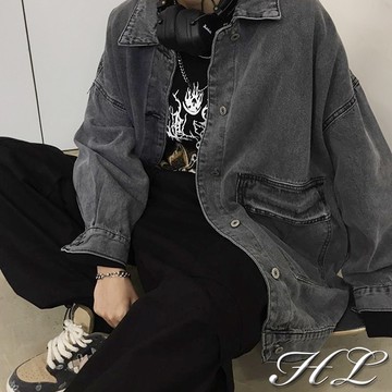 ‧GAG GLE超大尺碼‧【25071087】美著翻領雙口袋牛仔單寧長袖外套 1色