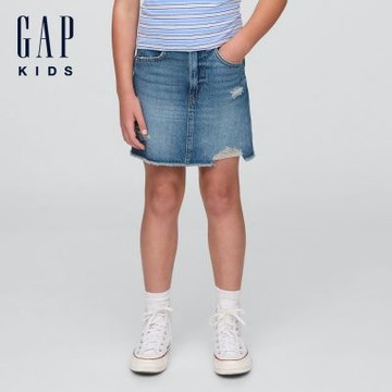 【GAP】兒童高腰牛仔短裙-中度水洗(649793)