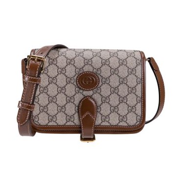 GUCCI GG RETRO 雙G帆布斜背包(棕色)