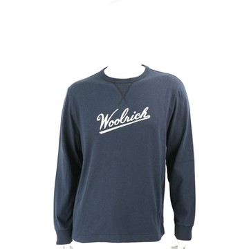 Woolrich 字母刺繡深藍色純棉長袖運動衫 大學T(男款)