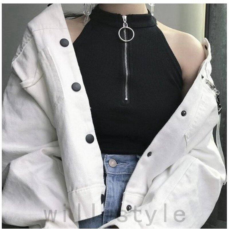 アメスリタンクトップ韓国ストリートダンス衣装オルチャン原宿系hiphopジッパーリングアメリカンスリーブトップス 通販 Lineポイント最大get Lineショッピング