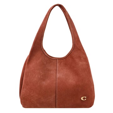 COACH CBZ96 LANA 經典C LOGO麂皮雙層單肩背包.磚紅