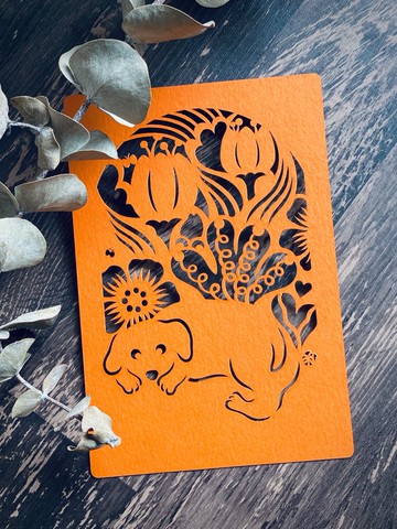 【 春天裡的豆豆狗 】雷雕卡片