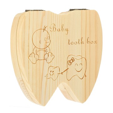 加厚牙齒造型松木乳牙盒 12.3 x 11.5 x 4cm  乳牙款 木色  1個