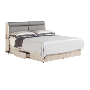 文創集 亨利格5尺雙人皮革可收納三抽床台組合(床頭箱＋三抽床底＋不含床墊)-152x214x102cm免組