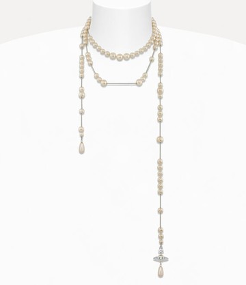 Vivienne Westwood Broken Pearl Necklace Silver Swarovski Crystals / Pearls Women