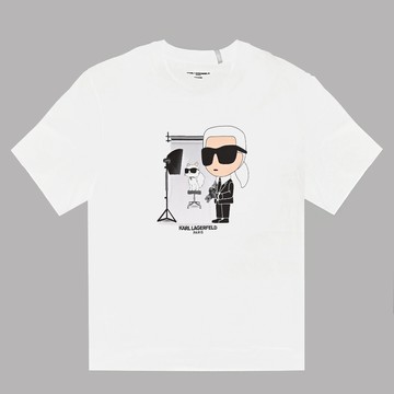 KARL LAGERFELD 卡爾 Q版老佛爺攝影元素棉質短T恤.白