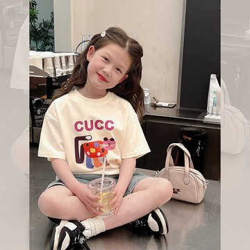 Healthy baby 女童短袖T恤夏季新款兒童洋氣卡通印花寬鬆童裝純棉休閒上衣女童T恤短袖女童短袖短袖T恤兒童短袖