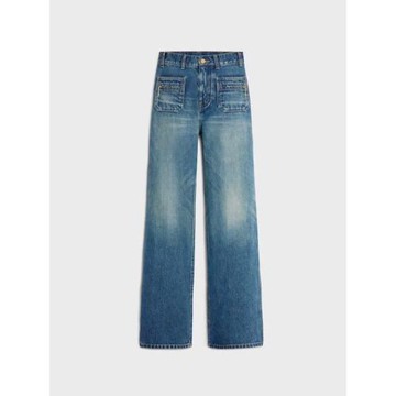 雪虹高定  CE家凱旋門秋冬高腰窄版牛仔褲女寬松闊腿拖地直筒長褲