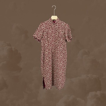 二手  深酒紅色 古董訂製 短袖 旗袍 CA0912