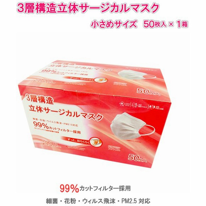 小さめサイズ マスク 3層構造 立体サージカルマスク 50枚 1箱 箱マスク 不織布マスク サージカルマスク 50枚入り 使い捨てマスク 女性用マスク 子供用マスク 通販 Lineポイント最大0 5 Get Lineショッピング