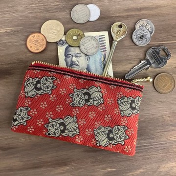 【招財貓】榻緣 扁平迷你小包 零錢包 卡片夾 招財小物 貓 幸運 紅色