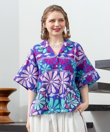 【熱門預購】 鏡面刺繡開襟襯衫  (3色) IAC-5233