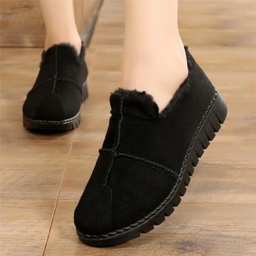 2025秋冬季老北京布鞋豆豆女鞋加絨韓版平底休閑鞋棉鞋黑色工作鞋