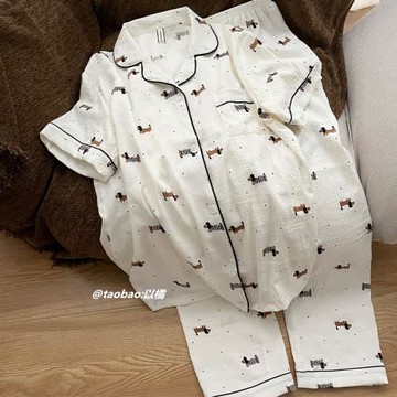 2025新款夏季短袖睡衣女日系小狗卡通可愛純棉寬松學生家居服套裝