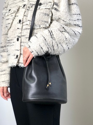 【日本直送名牌中古包】CELINE 賽琳 側背包 黑色 皮革 束口袋 vintage 古董 老品 jmfp22