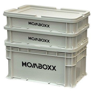 HOMBOXX 粗曠風可疊加耐重收納箱 小型款 2個 + 中型款 1個+上蓋 2個  水泥灰  30.5 x 20.5 x 30.5cm  1組