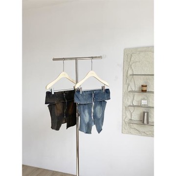 美式復古辣妹做舊水洗牛仔拉鏈抹胸女2025夏季新款開叉收腰上衣潮