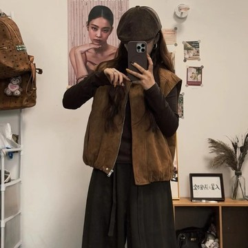 💕甜心大尺碼💕大尺碼韓版麂皮圓領新款馬甲秋季可愛時尚高級感時髦洋氣寬松百搭疊夾潮