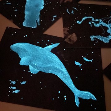 虎鯨星空 - 海洋夜光明信片 | 藍色光芒