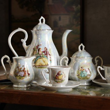 南斯拉夫FP Zaječar 談情說愛珍珠釉雙人茶具組/老物