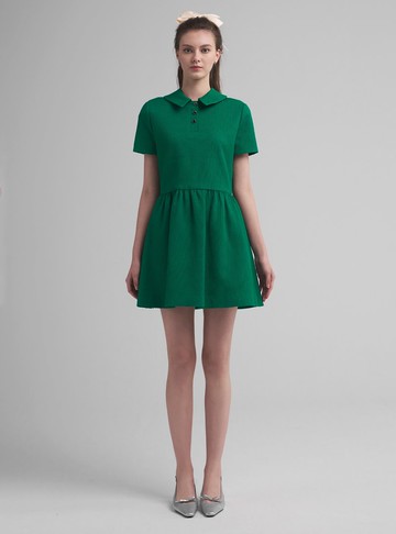 Jade法式休閒立體織紋洋裝 (綠)