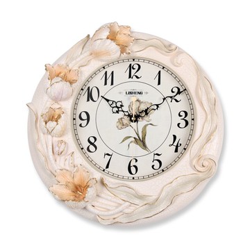 麗盛大號郁金香花卉客廳臥室靜音壁掛鐘時尚鐘表簡約樹脂石英鐘