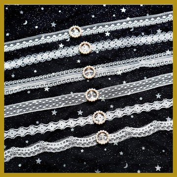 僊女風飾品 白色鏤空蕾絲頸帶 珍珠圓扣項圈 choker頸鏈鎖骨鏈項鏈