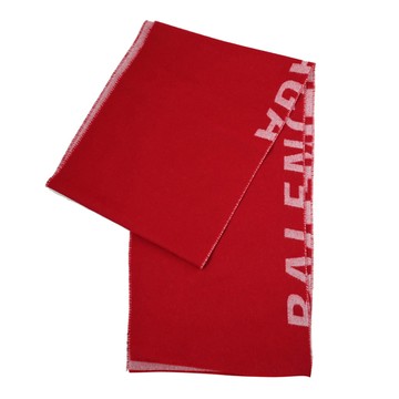BALENCIAGA 巴黎世家 575868 撞色品牌LOGO羊毛長圍巾.紅