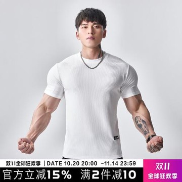 GYMDOG肌理紋運動短袖男夏季健身訓練彈力速干休閑打底半緊身T恤