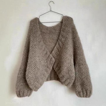 專柜撤回尾單慵懶風長袖毛衣外套女棕色v領別致獨特針織開衫上衣