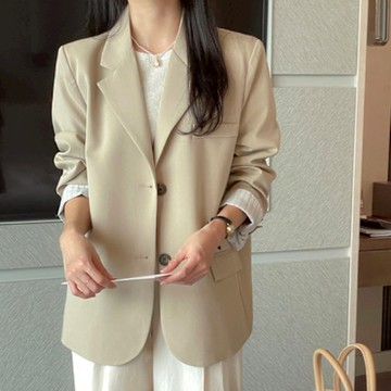 MOCO韓版chic氣質西裝領單排釦雙釦百搭袖反折條紋顯瘦西裝外套