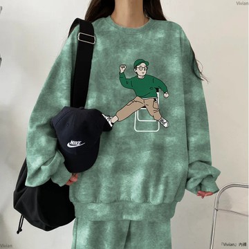 灰色時尚休閒運動套裝女春秋冬季慵懶風寬鬆顯瘦衛衣束腳褲兩件套