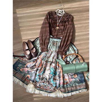 [半糖奶糕]長袖Lolita內搭泡泡袖娃娃領中古蕾絲可愛洛麗塔襯衫