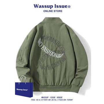 WASSUP ISSUE美式復古刺繡棒球服男春秋季飛行員夾克情侶款外套男