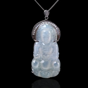 冰種翡翠觀音菩薩項鍊 925純銀 | 天然緬甸玉翡翠A貨 | 送禮