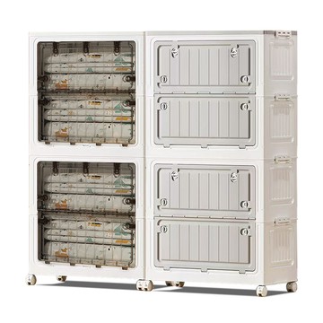 【Mr.box】70面寬摺疊收納櫃-附滑輪【雙櫃】雙櫃-透黑面板