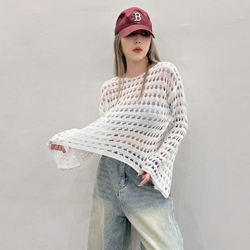 網格針織上衣-白【KT224655】