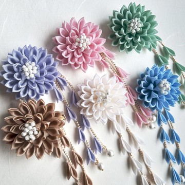 日本細工大麗花髮夾 全6色 七五三 成人式 和服專用髮飾